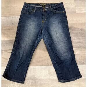 South Pole Capri Jeans Women 13 Blue Denim Dark Wash Faded Single Stitch Comfort